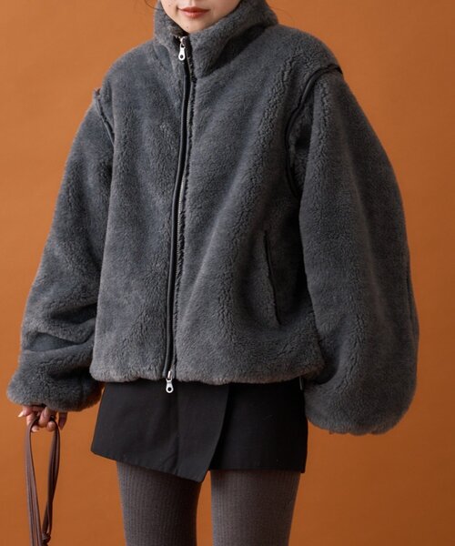 CIAOPANIC TYPY（チャオパニックティピー）の「【ぬくかる】2WAYふわボアスタンドジャケット（ブルゾン・レディース・アイボリー/ベージュ/チャコールグレー・ONE SIZE）」の16枚目の写真