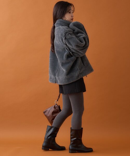 CIAOPANIC TYPY（チャオパニックティピー）の「【ぬくかる】2WAYふわボアスタンドジャケット（ブルゾン・レディース・アイボリー/ベージュ/チャコールグレー・ONE SIZE）」の5枚目の写真