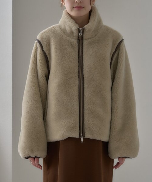 CIAOPANIC TYPY（チャオパニックティピー）の「【ぬくかる】2WAYふわボアスタンドジャケット（ブルゾン・レディース・アイボリー/ベージュ/チャコールグレー・ONE SIZE）」の6枚目の写真