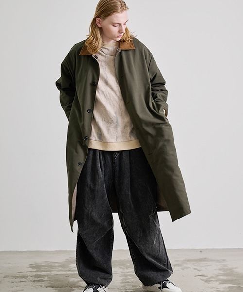 Revo.（レボ）の「Revo. コーデュロイ襟 ポリピーチツイル リバーシブル ステンカラーコート（ステンカラーコート・メンズ・ブラック/オリーブ/アイボリー・2/1）」の7枚目の写真