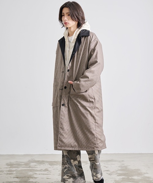 Revo.（レボ）の「Revo. コーデュロイ襟 ポリピーチツイル リバーシブル ステンカラーコート（ステンカラーコート・メンズ・ブラック/オリーブ/アイボリー・2/1）」の6枚目の写真