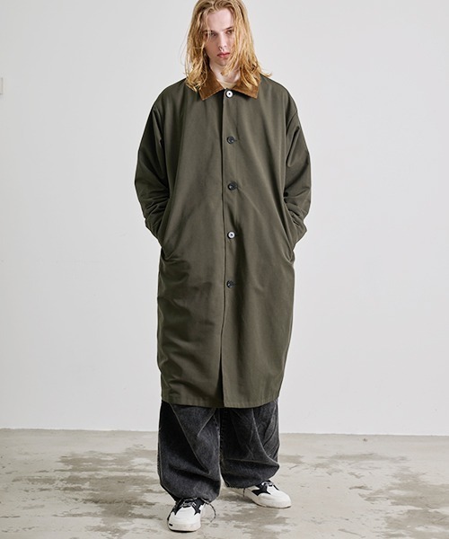 Revo.（レボ）の「Revo. コーデュロイ襟 ポリピーチツイル リバーシブル ステンカラーコート（ステンカラーコート・メンズ・ブラック/オリーブ/アイボリー・2/1）」の9枚目の写真