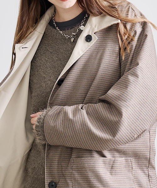 Revo.（レボ）の「Revo. コーデュロイ襟 ポリピーチツイル リバーシブル ステンカラーコート（ステンカラーコート・メンズ・ブラック/オリーブ/アイボリー・2/1）」の13枚目の写真