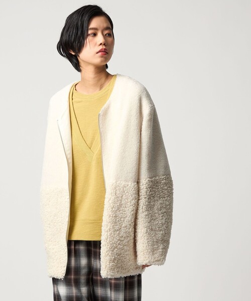 CITEN（シテン）の「＜CITEN＞ボア切り替えライトブルゾン（その他アウター・レディース・オフホワイト/ダークグレー・S/M）」の2枚目の写真