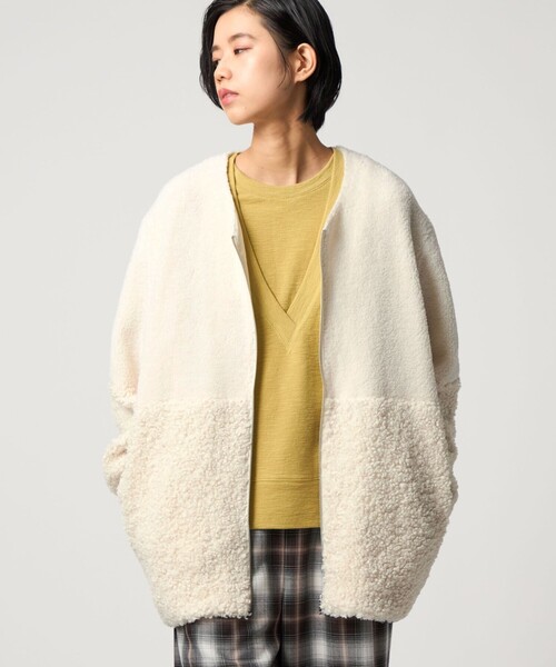 CITEN（シテン）の「＜CITEN＞ボア切り替えライトブルゾン（その他アウター・レディース・オフホワイト/ダークグレー・S/M）」の5枚目の写真