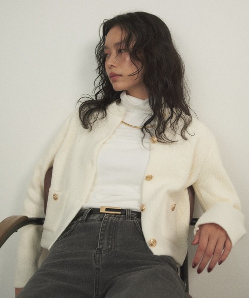 Shelly island（シェリーアイランド）の「ゴールドボタンニットカーディガン（カーディガン/ボレロ・レディース・ホワイト/グレー/ブラック・FREE）」の19枚目の写真