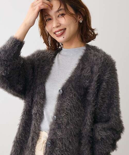 Green　Parks（グリーンパークス）の「シャギーVネックカーディガン（カーディガン/ボレロ・レディース・グレー/ホワイト系その他2/グレイッシュベージュ/ボルドー・FREE）」の10枚目の写真