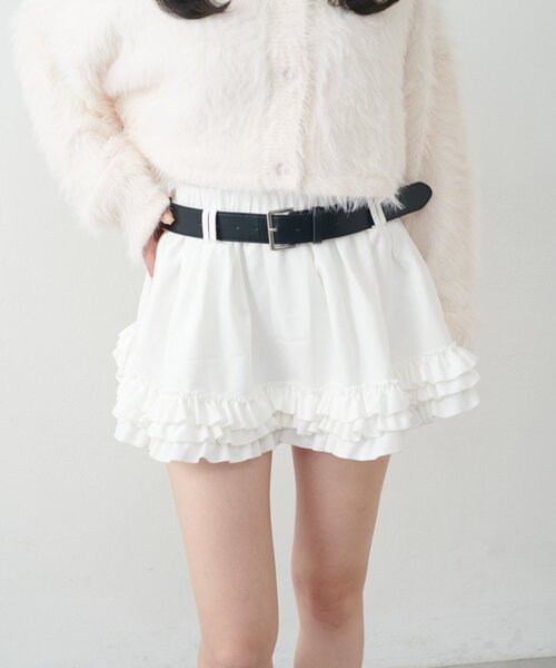 mline（エムライン）の「[mline]ベルト付き フリルティアードミニスカ（スカート・レディース・チャコールグレー/ブラウン/オフホワイト・SMALL/MEDIUM）」の7枚目の写真