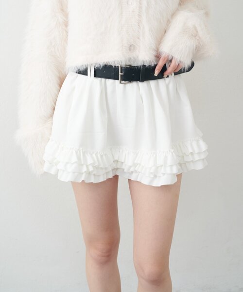 mline（エムライン）の「[mline]ベルト付き フリルティアードミニスカ（スカート・レディース・チャコールグレー/ブラウン/オフホワイト・SMALL/MEDIUM）」の8枚目の写真