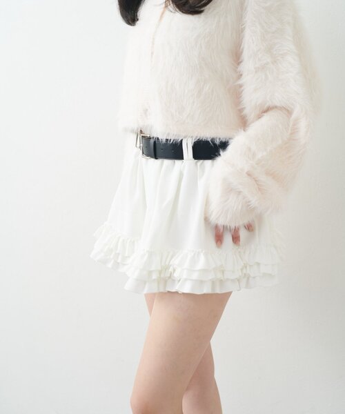 mline（エムライン）の「[mline]ベルト付き フリルティアードミニスカ（スカート・レディース・チャコールグレー/ブラウン/オフホワイト・SMALL/MEDIUM）」の9枚目の写真