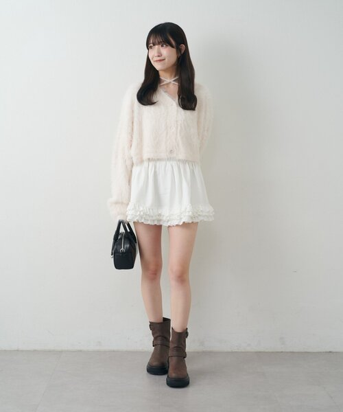 mline（エムライン）の「[mline]ベルト付き フリルティアードミニスカ（スカート・レディース・チャコールグレー/ブラウン/オフホワイト・SMALL/MEDIUM）」の11枚目の写真