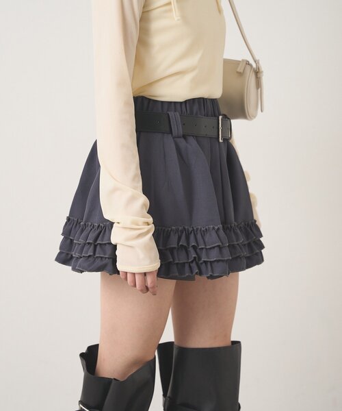 mline（エムライン）の「[mline]ベルト付き フリルティアードミニスカ（スカート・レディース・チャコールグレー/ブラウン/オフホワイト・SMALL/MEDIUM）」の15枚目の写真