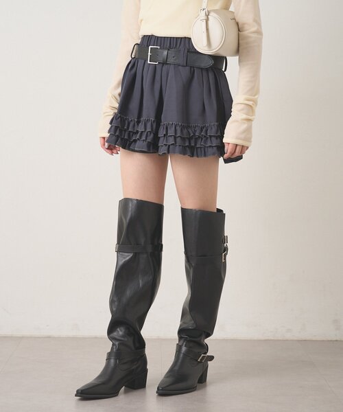 mline（エムライン）の「[mline]ベルト付き フリルティアードミニスカ（スカート・レディース・チャコールグレー/ブラウン/オフホワイト・SMALL/MEDIUM）」の17枚目の写真