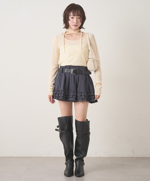 mline（エムライン）の「[mline]ベルト付き フリルティアードミニスカ（スカート・レディース・チャコールグレー/ブラウン/オフホワイト・SMALL/MEDIUM）」の19枚目の写真