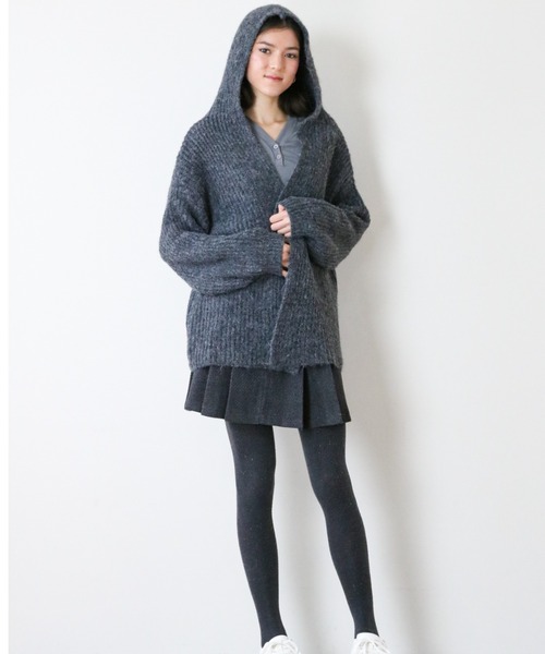 gossip!ロサンゼルス(ゴシップロサンゼルス)の「ローゲージ フーディカーディガン(カーディガン/ボレロ・レディース・オフホワイト/グレー・FREE)」の4枚目の写真