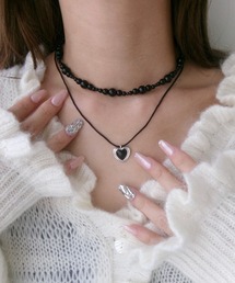 SANSeLF | 【SANSeLF】 ハートペンダントビーズチョーカー 2連デザイン saa25a142(ネックレス)