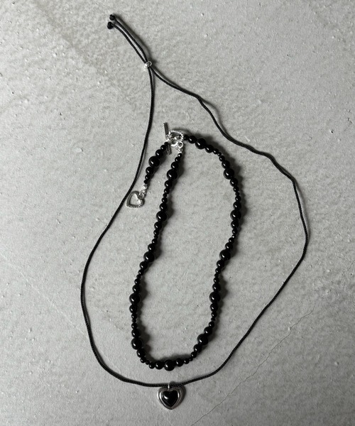 SANSeLF（サンセルフ）の「【SANSeLF】 ハートペンダントビーズチョーカー 2連デザイン saa25a142（ネックレス・レディース・ブラック・FREE）」の8枚目の写真