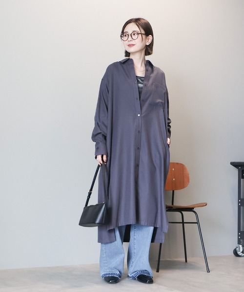 AMERICAN HOLIC(アメリカンホリック)の「T/Rカルゼロングシャツワンピース(ワンピース・レディース・チャコールグレー/オリーブ/ホワイト系その他2・L/M)」の4枚目の写真
