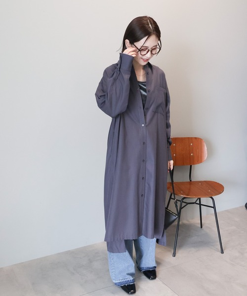 AMERICAN HOLIC(アメリカンホリック)の「T/Rカルゼロングシャツワンピース(ワンピース・レディース・チャコールグレー/オリーブ/ホワイト系その他2・L/M)」の7枚目の写真