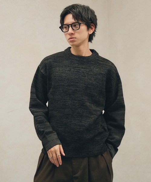 Adoon plain(アドーンプレーン)の「Soft Chenille Pullover Knit / モールヤーンクルーネックニット(ニット/セーター・メンズ・ブラック/ネイビー/ボルドー・MEDIUM/LARGE)」の1枚目の写真