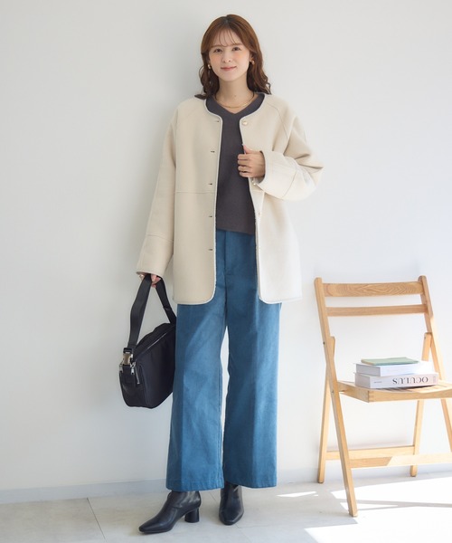 KATHARINE ROSS（キャサリンロス）の「【KATHARINE ROSS】12GFOXダブルフェイスVネックプルオーバー（ニット/セーター・レディース・ピンク/チャコールグレー/ブルー・MEDIUM）」の4枚目の写真