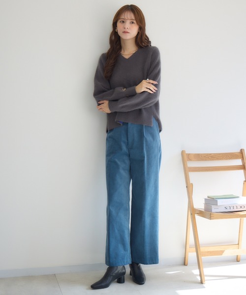 KATHARINE ROSS（キャサリンロス）の「【KATHARINE ROSS】12GFOXダブルフェイスVネックプルオーバー（ニット/セーター・レディース・ピンク/チャコールグレー/ブルー・MEDIUM）」の7枚目の写真