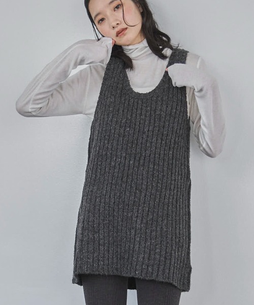 feepur(フェピュール)の「【ハンドウォッシャブル】リブニットノースリミニワンピ(ワンピース・レディース・チャコールグレー/グレー・MEDIUM)」の1枚目の写真