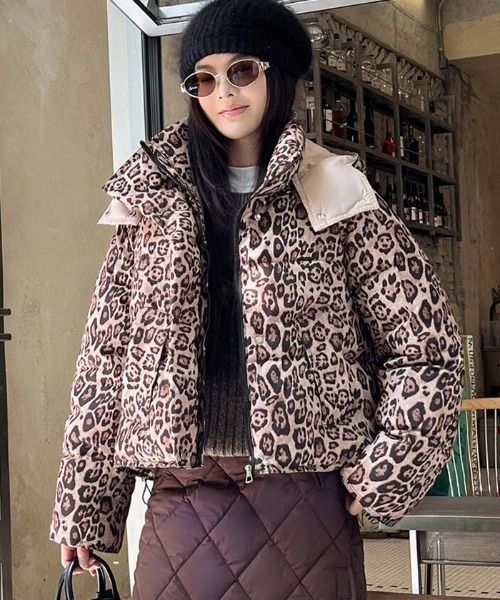 セール】個性的レオパード柄！ボリューム感あふれるダウンジャケット