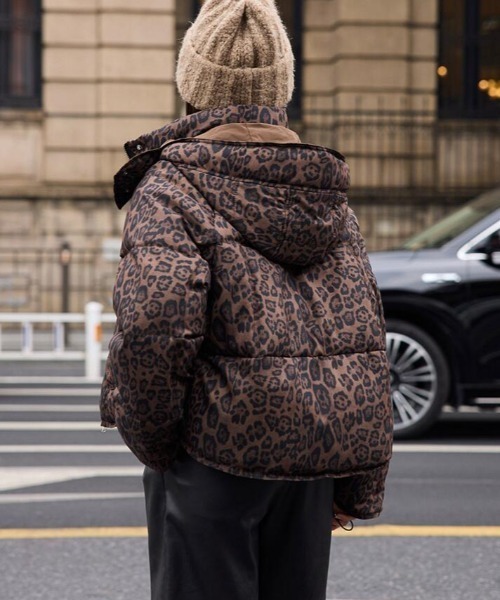 セール】個性的レオパード柄！ボリューム感あふれるダウンジャケット