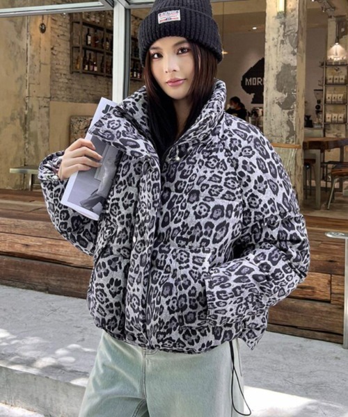 セール】個性的レオパード柄！ボリューム感あふれるダウンジャケット