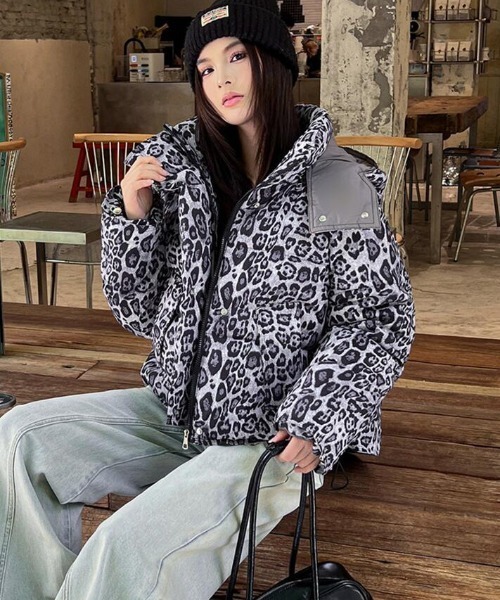 セール】個性的レオパード柄！ボリューム感あふれるダウンジャケット