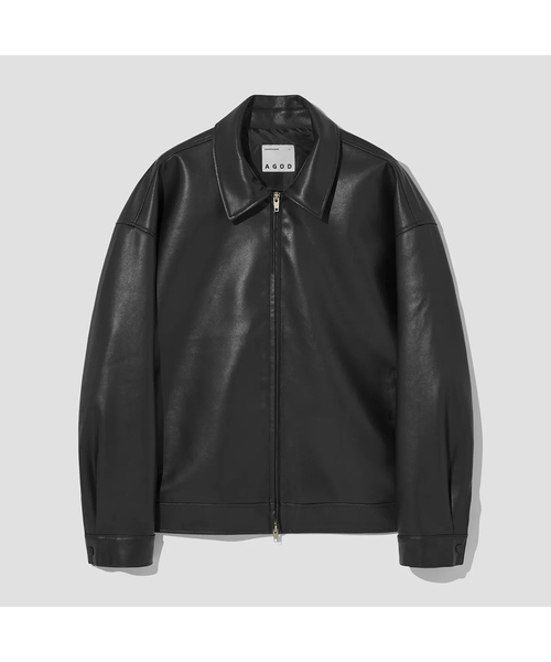 セール】オーバーサイズヴィーガンレザージャケット[ブラック