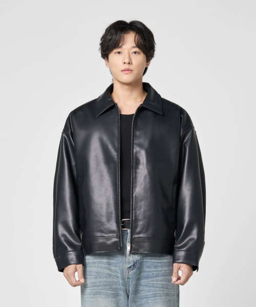 セール】オーバーサイズヴィーガンレザージャケット[ブラック