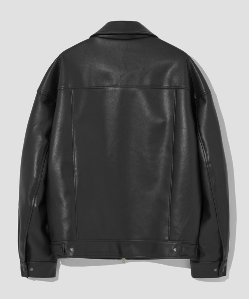 セール】オーバーサイズヴィーガンレザージャケット[ブラック