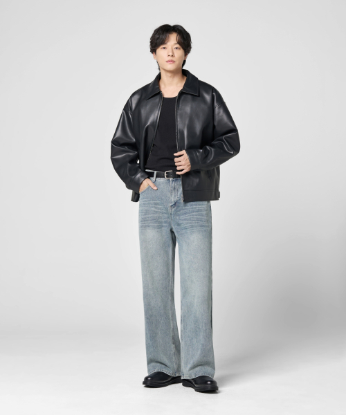 セール】オーバーサイズヴィーガンレザージャケット[ブラック