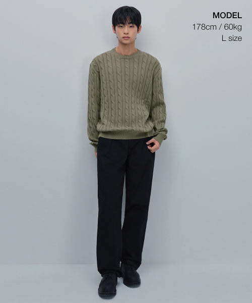 MUSINSA STANDARD（ムシンサスタンダード）の「コットンケーブルクルーネックニット[セージ]（ニット/セーター・メンズ・その他・SMALL/MEDIUM/LARGE/X-LARGE/XX-LARGE）」の2枚目の写真