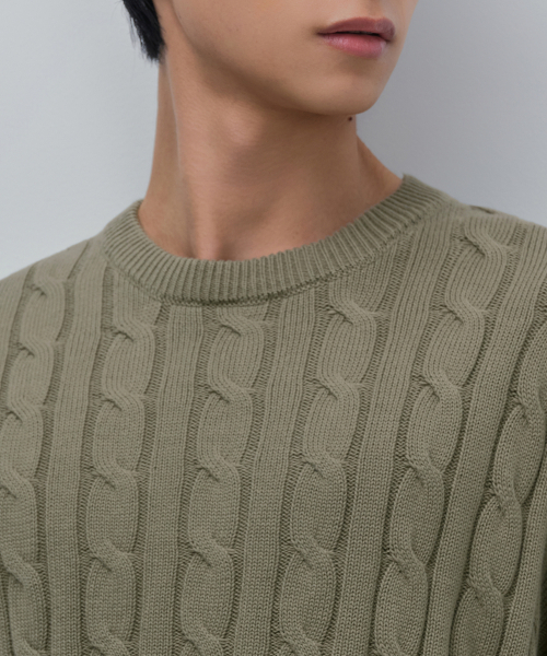 MUSINSA STANDARD（ムシンサスタンダード）の「コットンケーブルクルーネックニット[セージ]（ニット/セーター・メンズ・その他・SMALL/MEDIUM/LARGE/X-LARGE/XX-LARGE）」の4枚目の写真