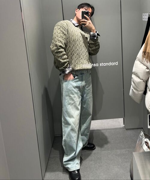 MUSINSA STANDARD（ムシンサスタンダード）の「コットンケーブルクルーネックニット[セージ]（ニット/セーター・メンズ・その他・SMALL/MEDIUM/LARGE/X-LARGE/XX-LARGE）」の8枚目の写真