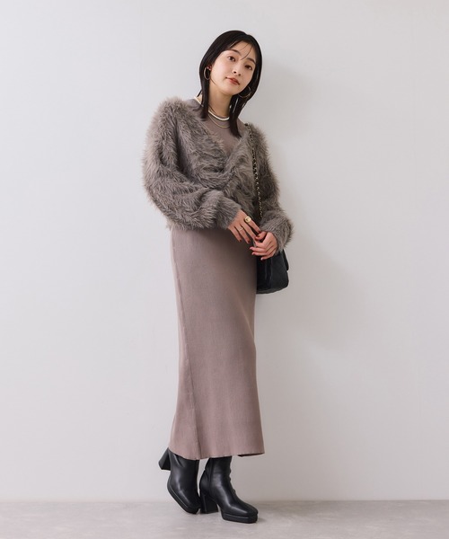 VIS（ビス）の「ねじりショートトップス付きロングニットワンピース/イージーケア（ワンピース・レディース・ベージュ/キナリ/チャコールグレー・FREE）」の6枚目の写真