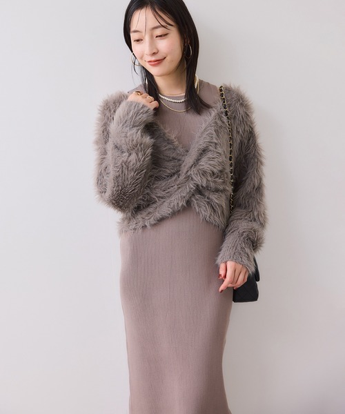 VIS（ビス）の「ねじりショートトップス付きロングニットワンピース/イージーケア（ワンピース・レディース・ベージュ/キナリ/チャコールグレー・FREE）」の7枚目の写真