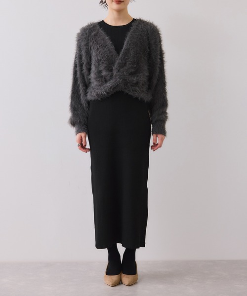 VIS（ビス）の「ねじりショートトップス付きロングニットワンピース/イージーケア（ワンピース・レディース・ベージュ/キナリ/チャコールグレー・FREE）」の10枚目の写真