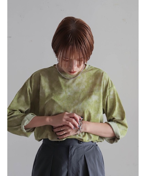 FIL DE FER(フィルデフェール)の「ムラ染PT フットボールTEE(Tシャツ/カットソー・レディース・ライトグリーン/ブルー・FREE)」の2枚目の写真