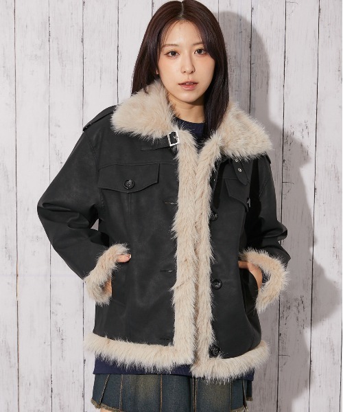 GORGE（ゴージ）の「《フェイクレザー×ファー切替》レディース ボタン留め ミドル丈ブルゾン アウター 秋冬（ブルゾン・レディース・ダークブラウン/ブラック・F）」の3枚目の写真