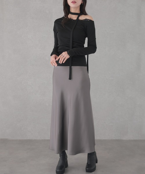 Lace Ladies(レースレディース)の「チョーカー リボン レース ワンショルダー トップス(Tシャツ/カットソー・レディース・ブラック/ホワイト/ブラウン・S/M)」の15枚目の写真