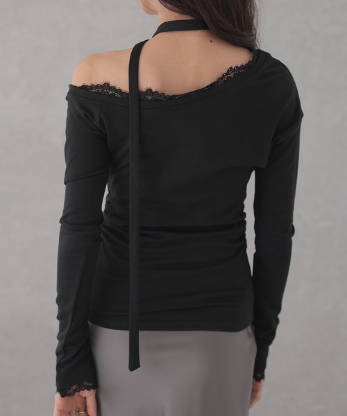 Lace Ladies(レースレディース)の「チョーカー リボン レース ワンショルダー トップス(Tシャツ/カットソー・レディース・ブラック/ホワイト/ブラウン・S/M)」の19枚目の写真