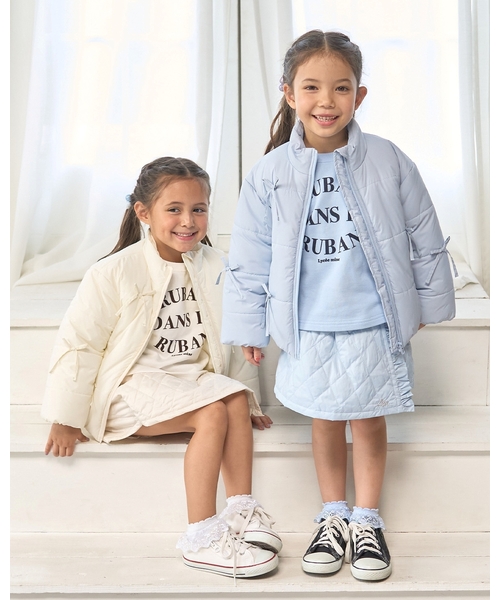 Lycee mine(リセマイン)の「リボン付きパフジャケット(ブルゾン・キッズ・ピンク/ライトグレー/ブラック/アイボリー/ブルーグレー・140cm/130cm/120cm/110cm/100cm/150cm)」の13枚目の写真