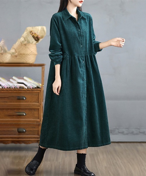 ONEP STAR（ワンピスター）の「コーデュロイシャツワンピース（シャツワンピース・レディース・ブラウン/プラム/ブラック/ブルーグリーン・MEDIUM/LARGE/X-LARGE）」の7枚目の写真