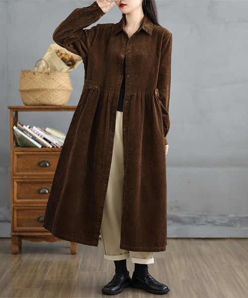 ONEP STAR（ワンピスター）の「コーデュロイシャツワンピース（シャツワンピース・レディース・ブラウン/プラム/ブラック/ブルーグリーン・MEDIUM/LARGE/X-LARGE）」の8枚目の写真