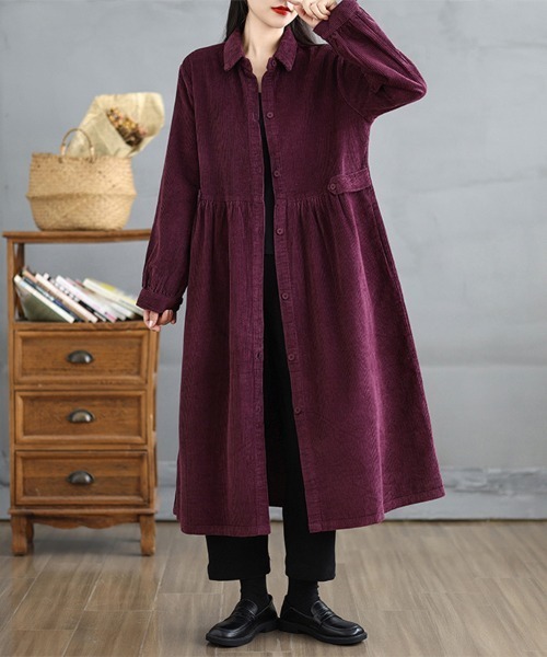 ONEP STAR（ワンピスター）の「コーデュロイシャツワンピース（シャツワンピース・レディース・ブラウン/プラム/ブラック/ブルーグリーン・MEDIUM/LARGE/X-LARGE）」の11枚目の写真