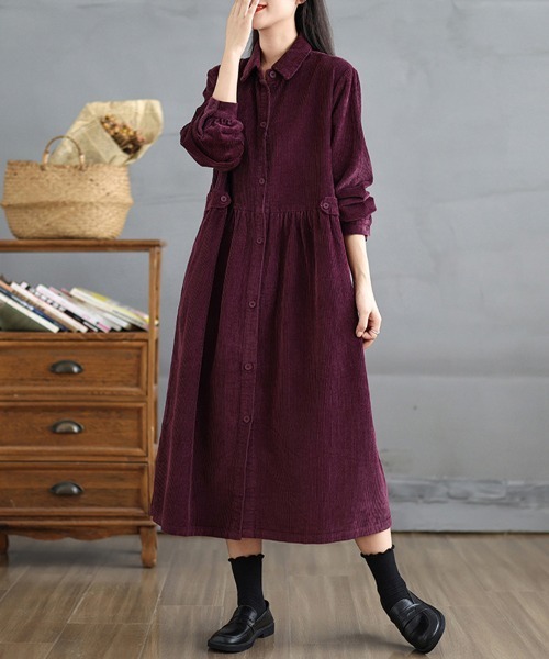 ONEP STAR（ワンピスター）の「コーデュロイシャツワンピース（シャツワンピース・レディース・ブラウン/プラム/ブラック/ブルーグリーン・MEDIUM/LARGE/X-LARGE）」の12枚目の写真